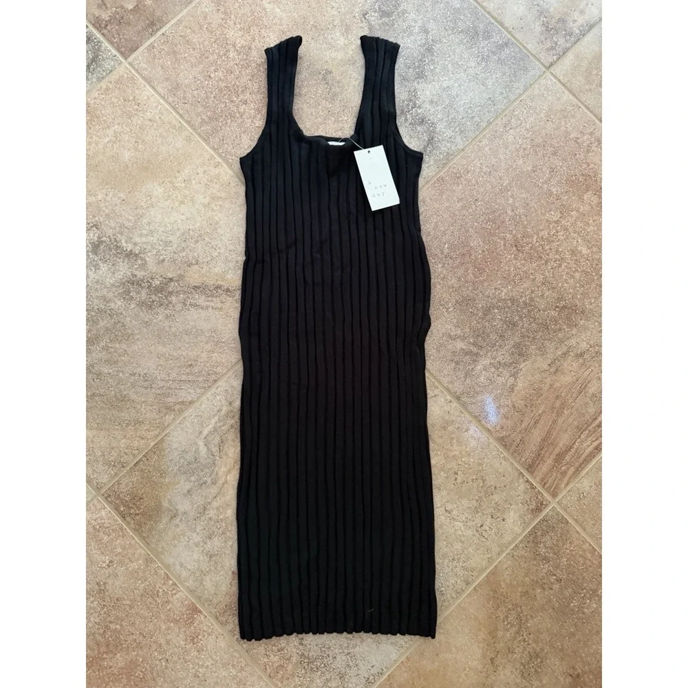 Women's A New Day Black Ribbed Knit Midi Tank Sleeveless Sundress Medium NWT